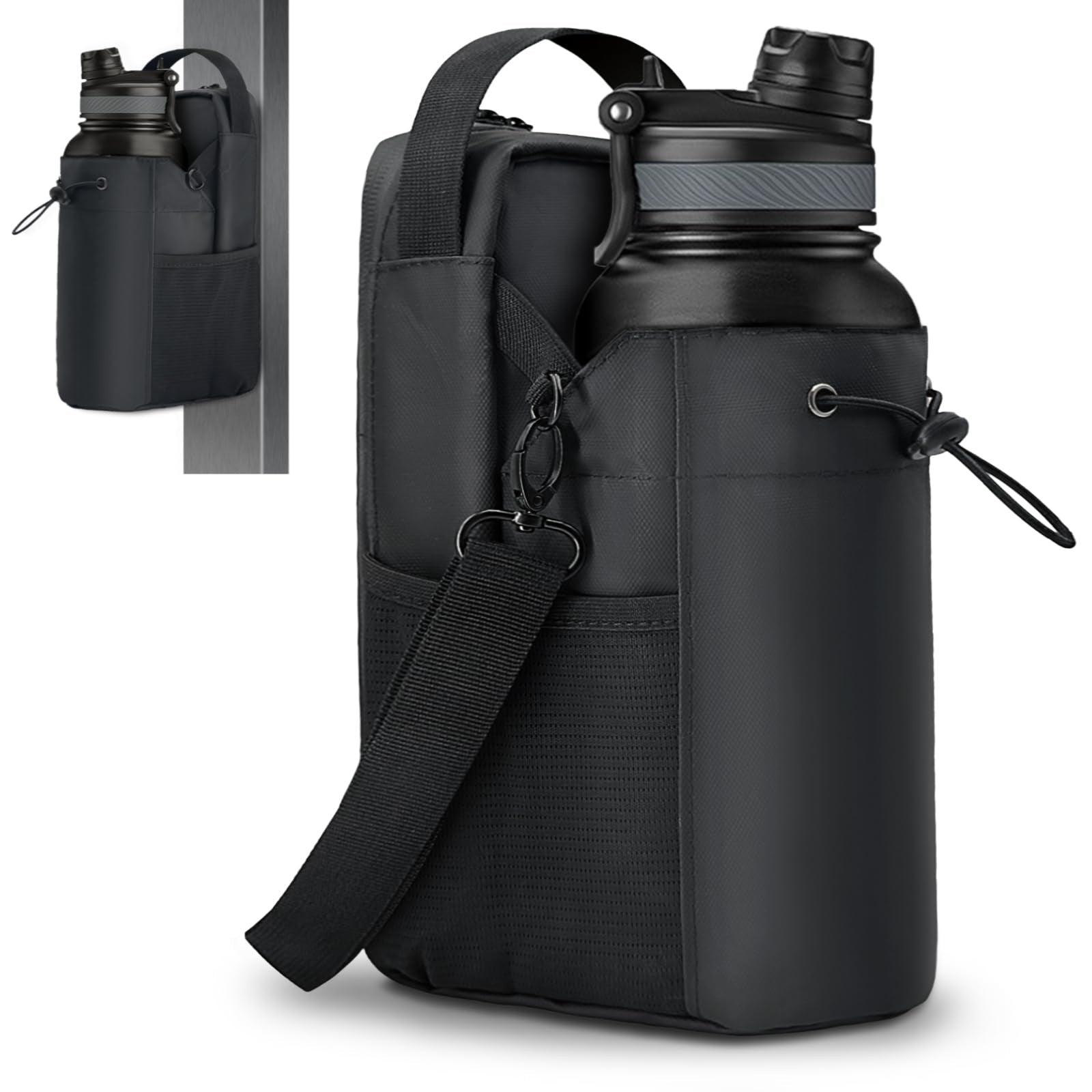 Magnetic water bottle bag crossbody black color