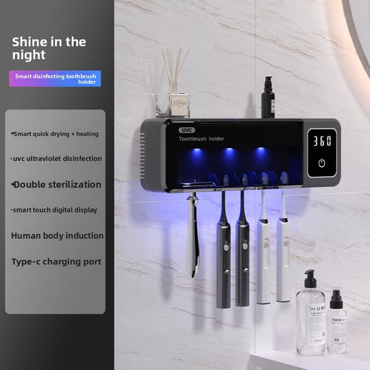 Smart UV Toothbrush Sanitizer 2 with digital display and UV light for effective cleaning and drying.